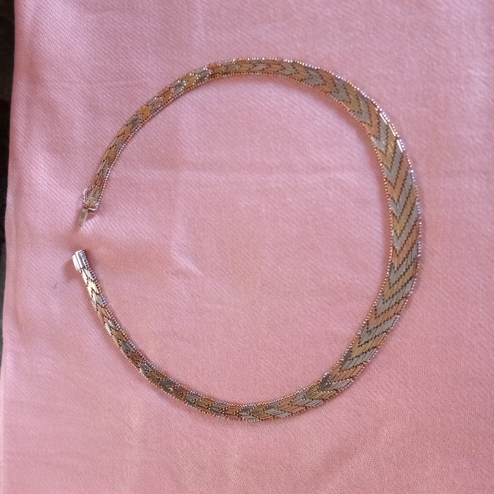 💗💛Vintage Genuine Tri Color 925 Italy Chevron Style Silver Necklace Size: 17" - Picture 3 of 5